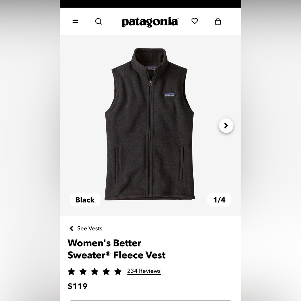 Patagonia Women’s XS Better Sweater Vest in Black